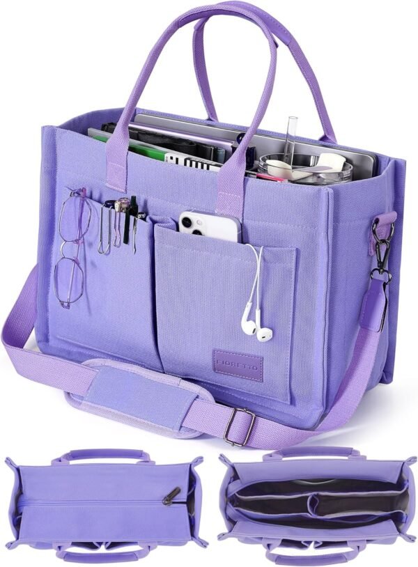 Canvas Tote Bag for Women with Zipper Closure & Individual Compartments for Work College for Teacher & Nurse