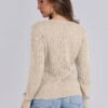 Womens Long Sleeve Cable Knit Sweater 2025 Fall Fashion V Neck Fitted Pullover Top Business Casual Work Fall Outfits