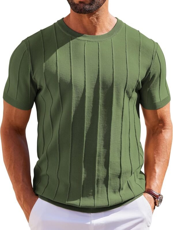 Men's T- Shirts Short Sleeve Knit Sweater Shirt Casual Crewneck Ribbed Pullover Tees