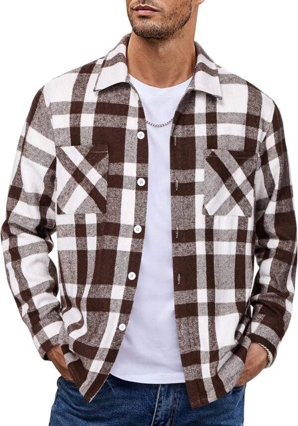 91YgG_OueCL._AC_SL1500 Men's Flannel Shirts Casual Button Down Plaid Shirt Jacket Long Sleeve Fleece Shacket with Pockets