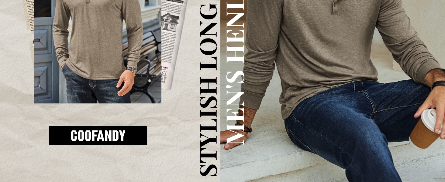 COOFANDY Men's Long Sleeve Henley Shirts Casual Button T Shirt
